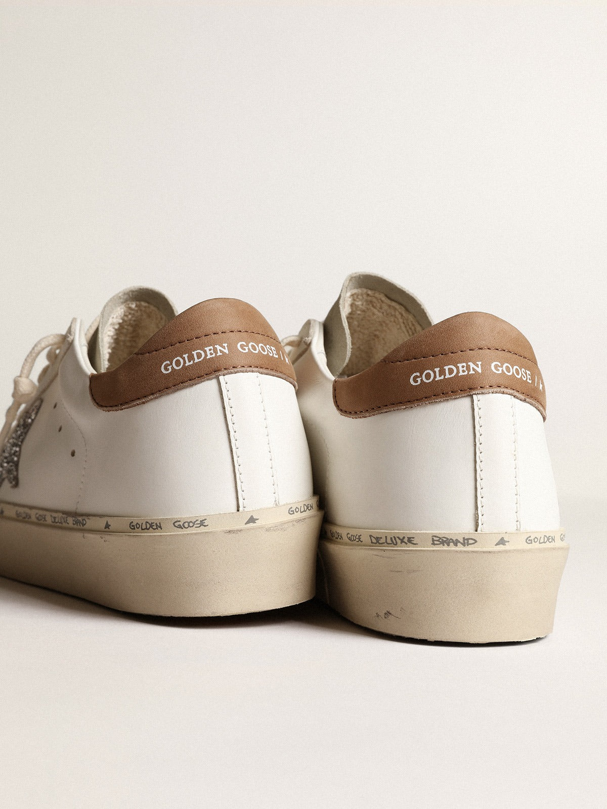Silver glitter star and tortoiseshell nubuck heel tab