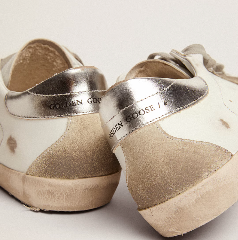 Silver heel and lettering
