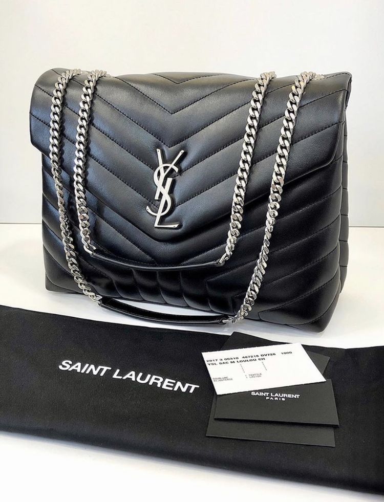 YSL LOULOU MEDIUM TASCHEN IN GESTEPPTEM LAMMLEDER MIT SILBERNEM LOGO