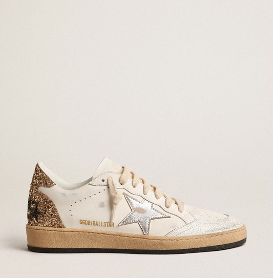 Ball Star mit Stern aus Metallic-Leder und Glitzer an der Fersenpartie