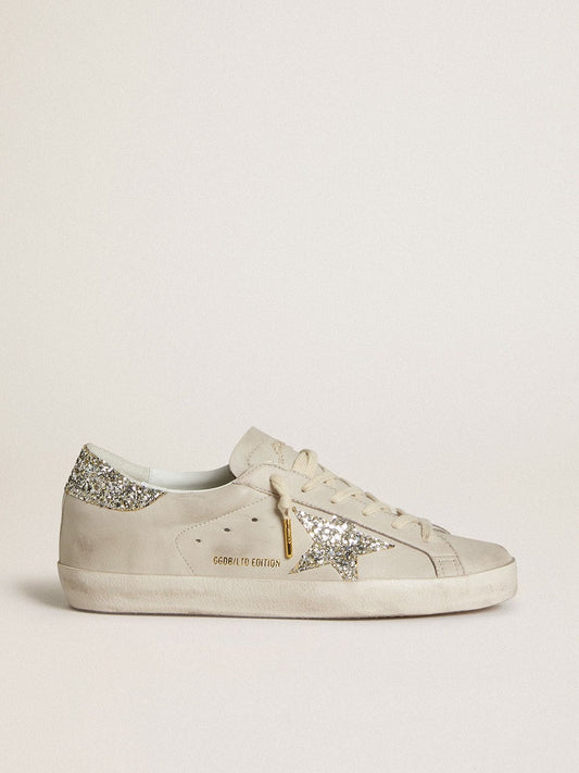 LTD in ivory nappa leather with a star and a platinum glitter heel tab