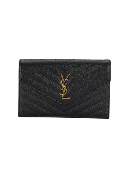 YSL Portemonnaie in schwarzem gestepptem Leder