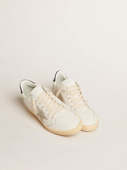 Ice-colored suede star and blue leather heel