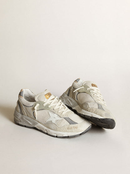 White and gray suede with a white leather star