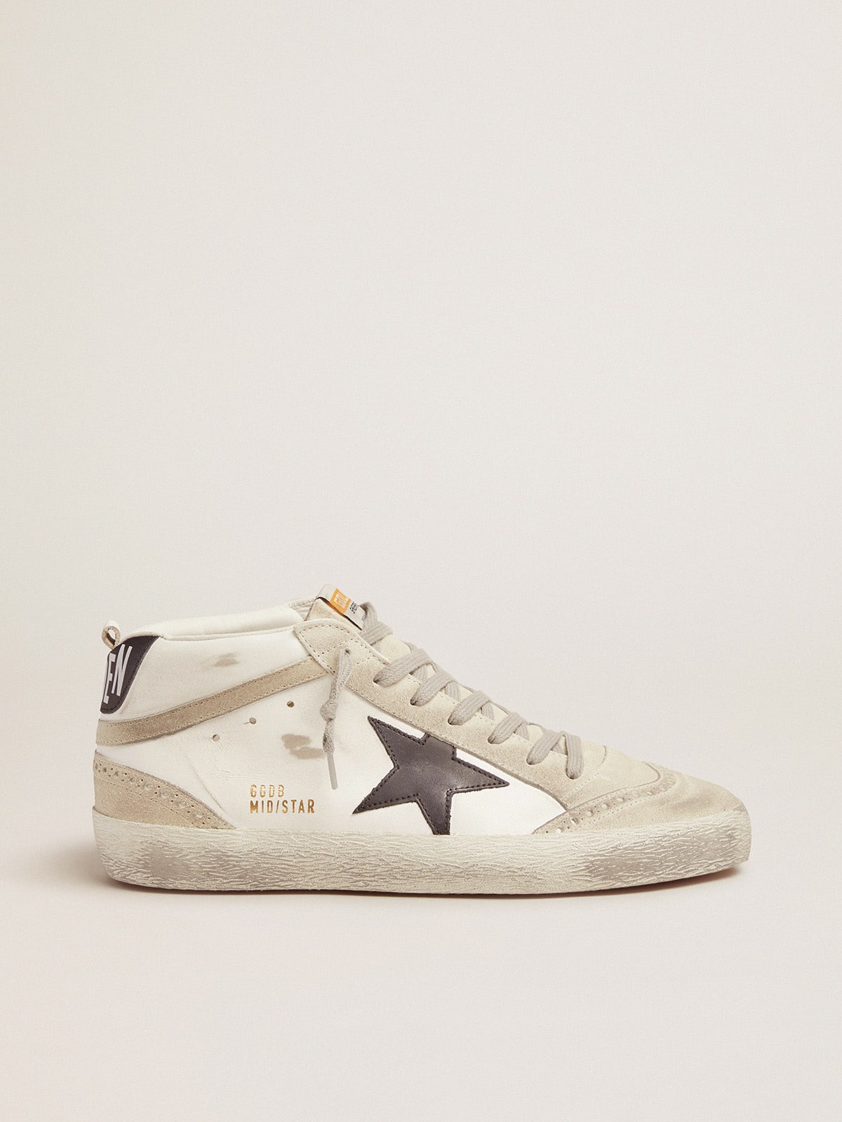 White with a black star