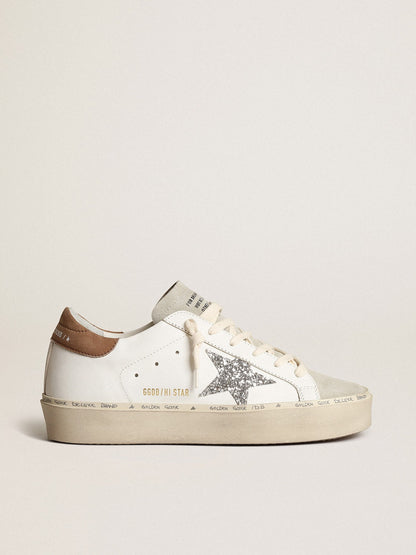 Silver glitter star and tortoiseshell nubuck heel tab