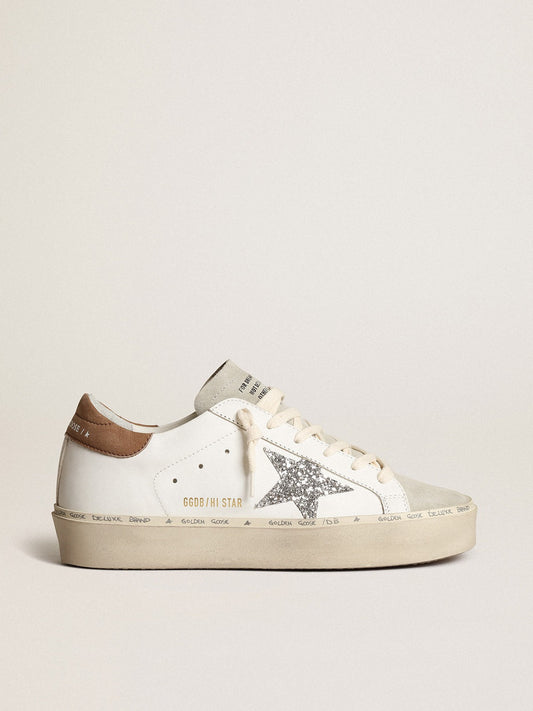 Silver glitter star and tortoiseshell nubuck heel tab