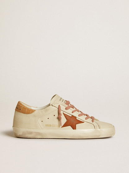 Leather star and crocodile-print leather heel