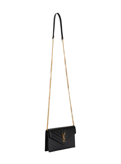 YSL Portemonnaie in schwarzem gestepptem Leder