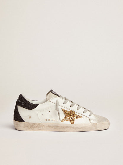 Super Star LTD with gold star appliqué and black glitter heel detail