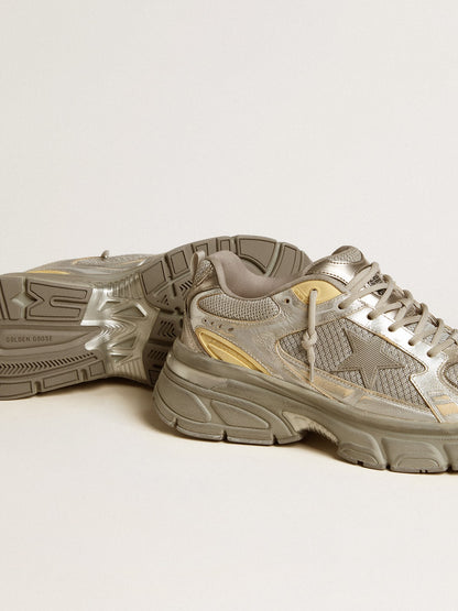 Lightstar in laminated leather in silver mesh and gray star