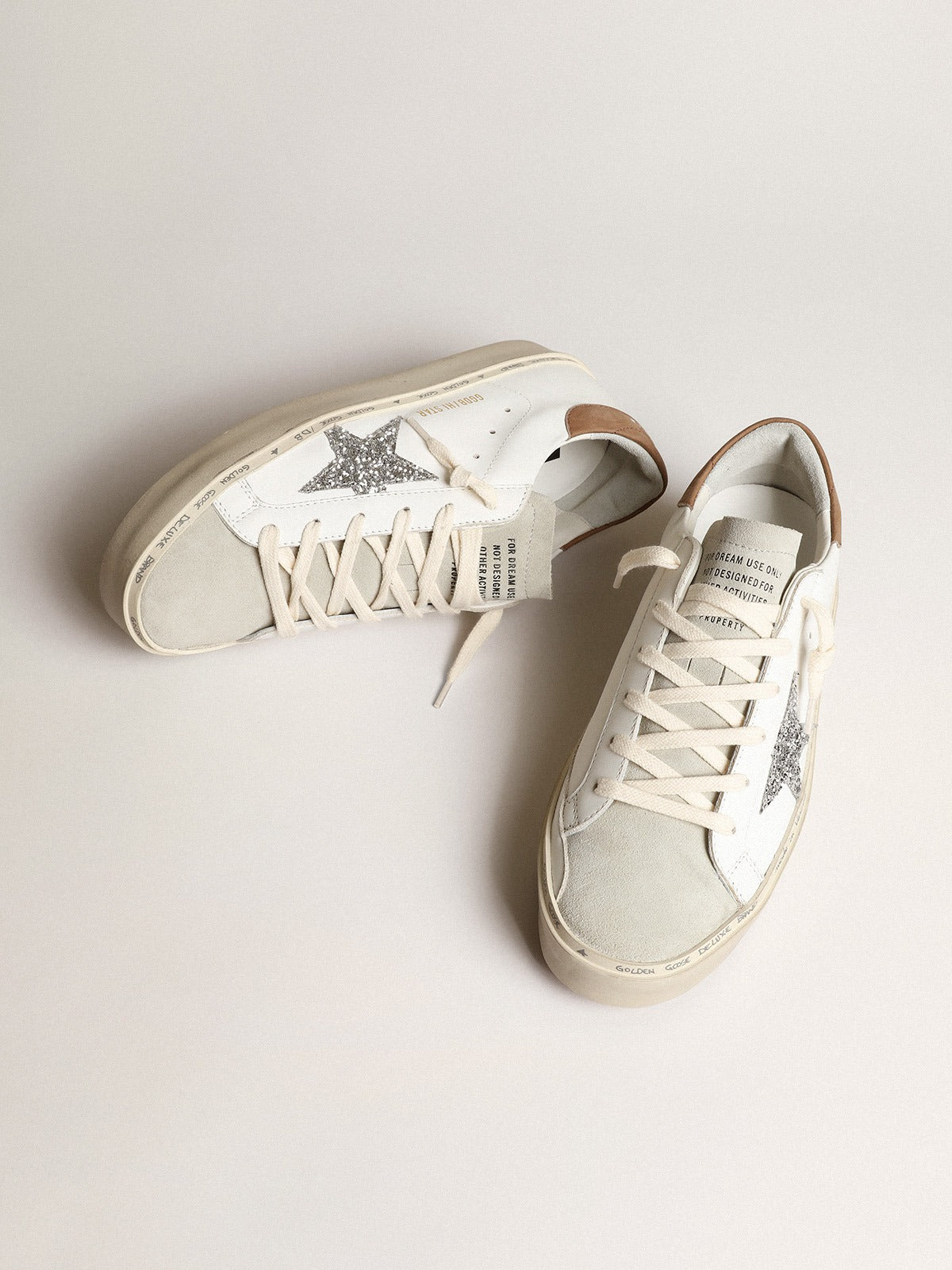 Silver glitter star and tortoiseshell nubuck heel tab