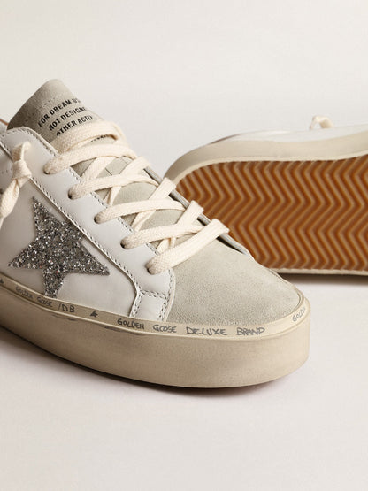Silver glitter star and tortoiseshell nubuck heel tab