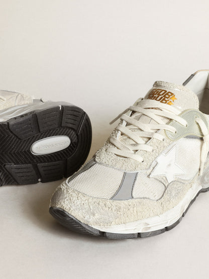 White and gray suede with a white leather star