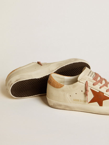 Leather star and crocodile-print leather heel