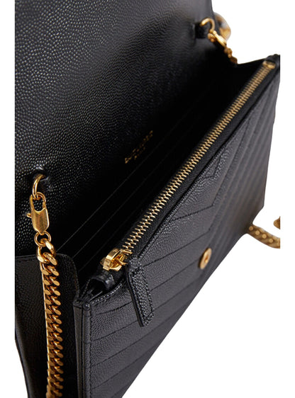 YSL Portemonnaie in schwarzem gestepptem Leder
