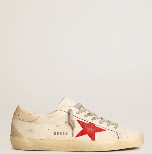 Nappa leather with red star and cream leather heel