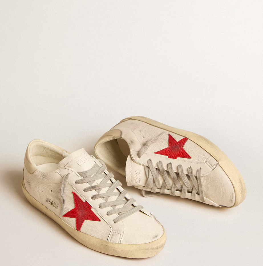 Nappa leather with red star and cream leather heel