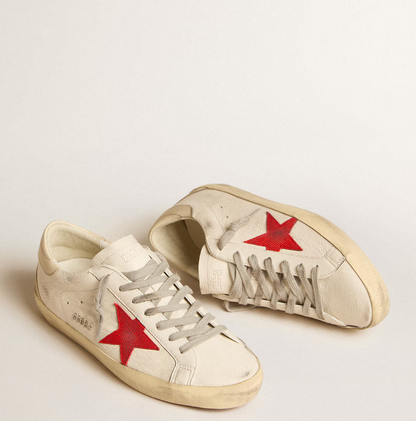 Nappa leather with red star and cream leather heel