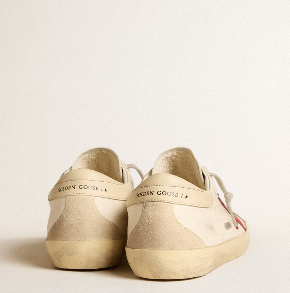 Nappa leather with red star and cream leather heel