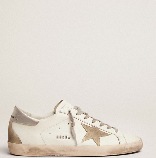 Silver heel and lettering