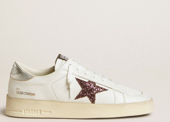 Stardan aus Nappa mit Glitzerstern und Metallic-Leder an der Fersenpartie