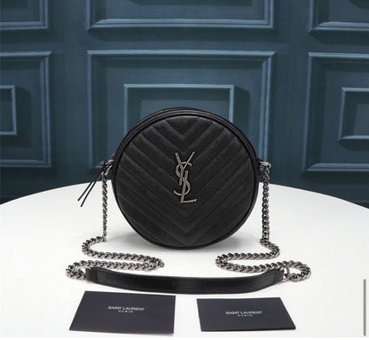 YSL KAMERA-TASCHE VINYLE RUND AUS SCHWARZEM LAMMLEDER