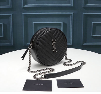 YSL KAMERA-TASCHE VINYLE RUND AUS SCHWARZEM LAMMLEDER
