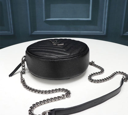 YSL KAMERA-TASCHE VINYLE RUND AUS SCHWARZEM LAMMLEDER
