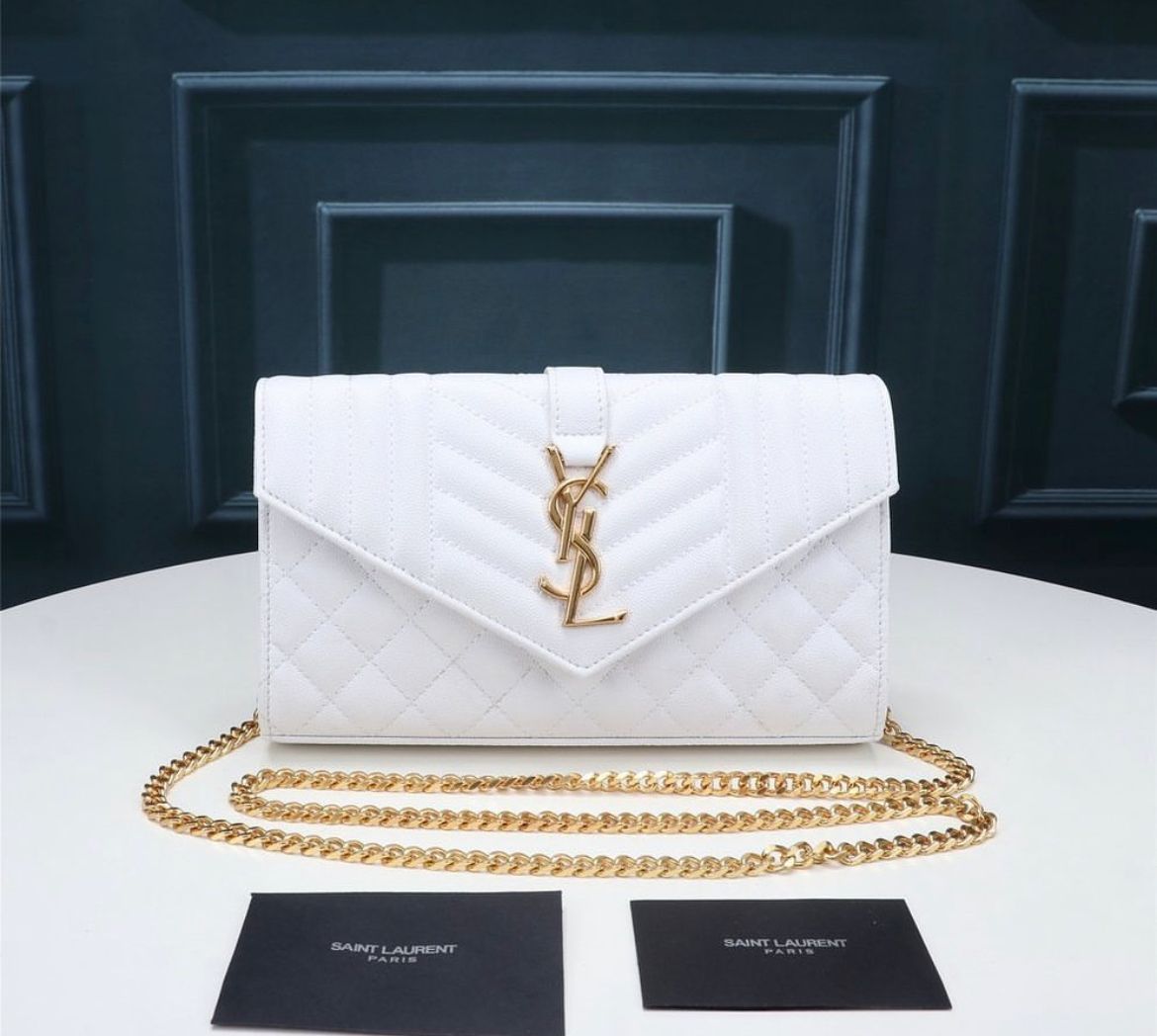 YSL ENVELOPE BAG GRAIN DE POUDRE MIX MATELASSÉ WEISS