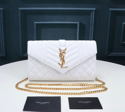 YSL ENVELOPE BAG GRAIN DE POUDRE MIX MATELASSÉ WEISS
