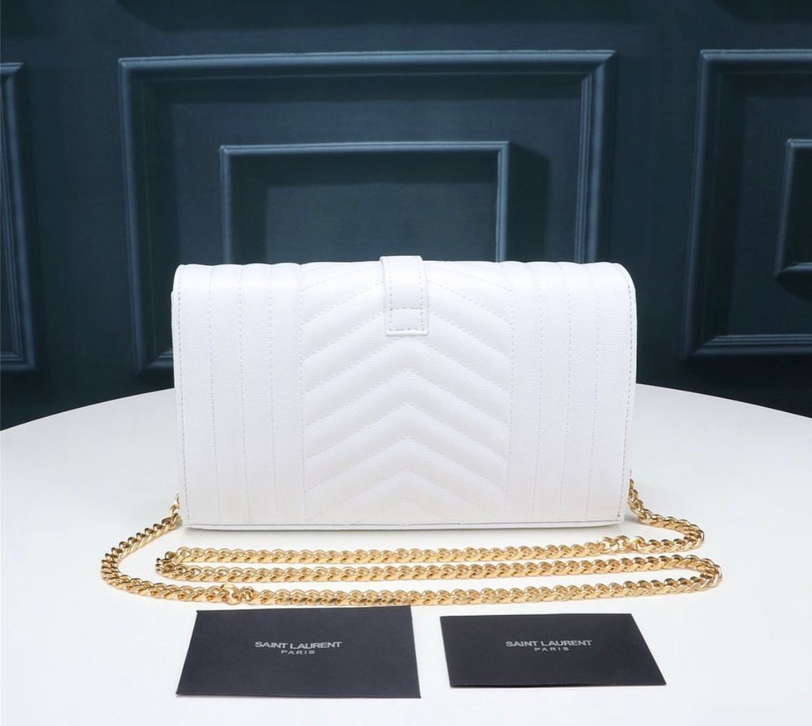 YSL ENVELOPE BAG GRAIN DE POUDRE MIX MATELASSÉ WEISS