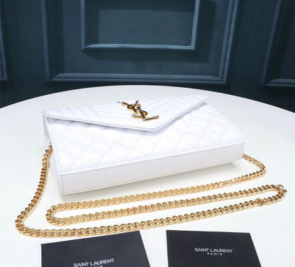 YSL ENVELOPE BAG GRAIN DE POUDRE MIX MATELASSÉ WEISS