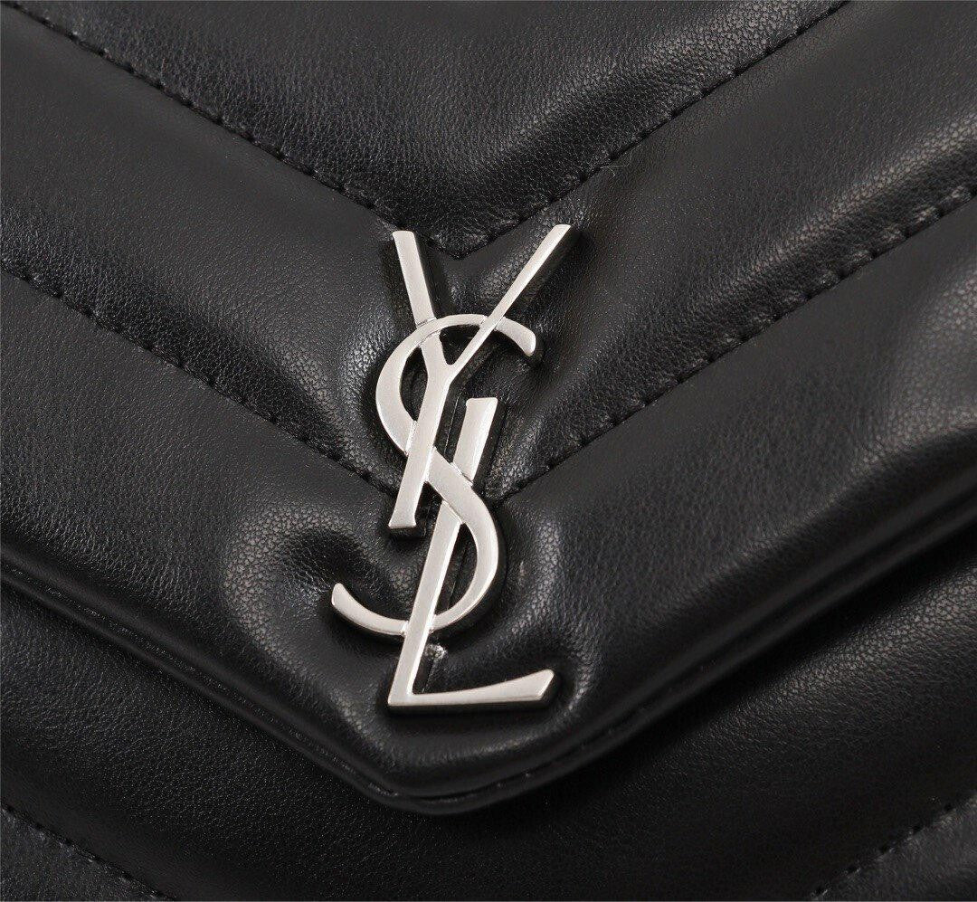 YSL BAG TOY LOULOU Umhängetasche in schwarzem gestepptem Leder mit silberner Hardware