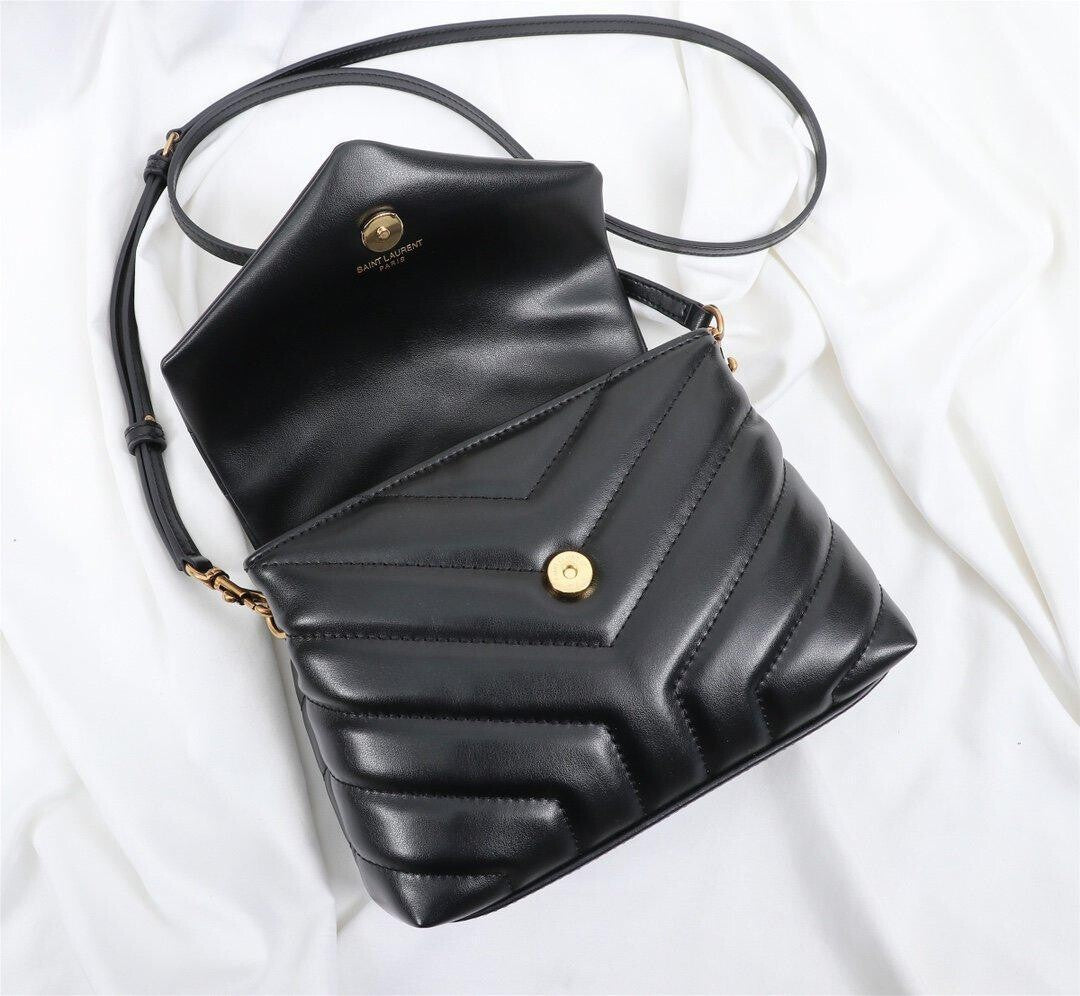 YSL BAG TOY LOULOU Umhängetasche in schwarzem gestepptem Leder mit goldener Hardware