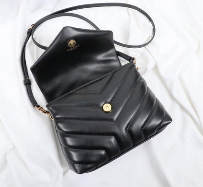 YSL BAG TOY LOULOU Umhängetasche in schwarzem gestepptem Leder mit goldener Hardware